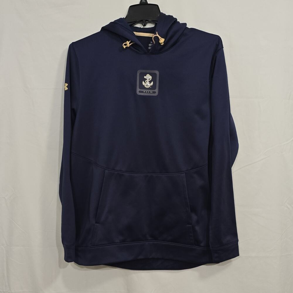 Under Armour Men's Lg US Navy Fleece Pullover Hoodie Graphic Logo Pockets Hood